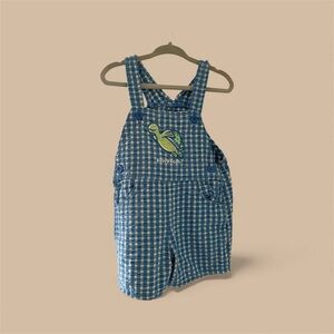 Vintage OshKosh B'gosh Blue Gingham Overalls with turtle